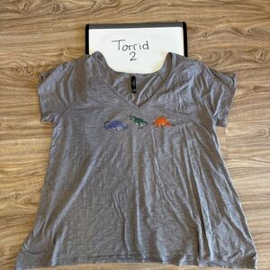 Torrid Gray Dinosaur V-Neck T-Shirt 2X